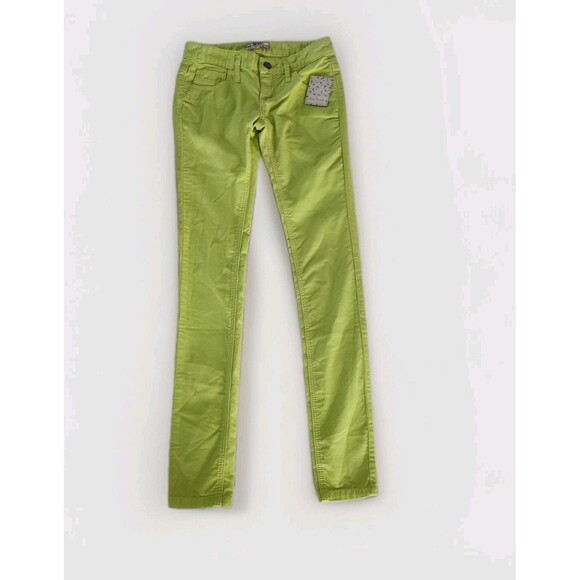 NWT ✿ FREE PEOPLE Ladies 24 Low Rise Skinny Corduroy Pants Neon Lime School - Picture 2 of 12
